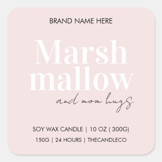 Marshmallow & Mom Knuffels | Elegante roze kaars Vierkante Sticker (Voorkant)