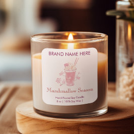 Marshmallow Seizoen  | Roze Kaarslabels Vierkante Sticker