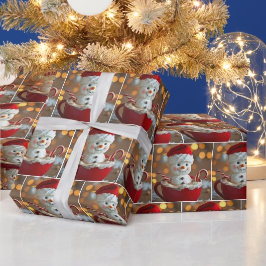 Marshmallow sneeuwman in warme chocolademelk cadeaupapier (Feestdagen)