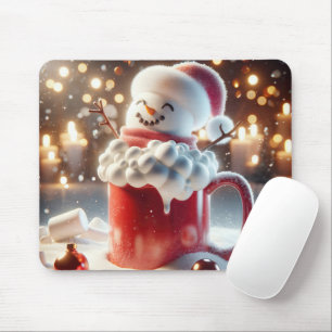 Marshmallow sneeuwman in warme chocolademelk muismat