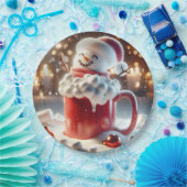 Marshmallow sneeuwman in warme chocolademelk papieren bordje (Feest)