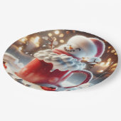 Marshmallow sneeuwman in warme chocolademelk papieren bordje (Gekanteld)