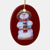 Marshmallow Snowman Merry Kerstmis Keramisch Ornament (Voorkant)