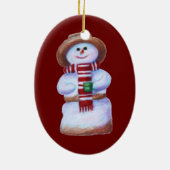 Marshmallow Snowman Merry Kerstmis Keramisch Ornament (Achterkant)