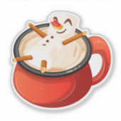 Marshmallow Snowman Ontspannen in warme chocoladem Sticker (Voorkant)