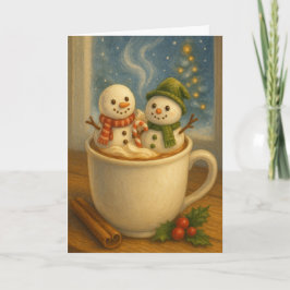 Marshmallow Snowmen Hot Cocoa Feestdagen Kaart