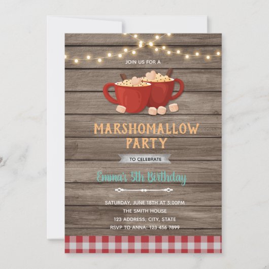 marshmallow Uitnodiging feest verjaardag (Voorkant)
