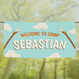 Marshmallows Blue Welkom Camping Verjaardagsfeest Spandoek