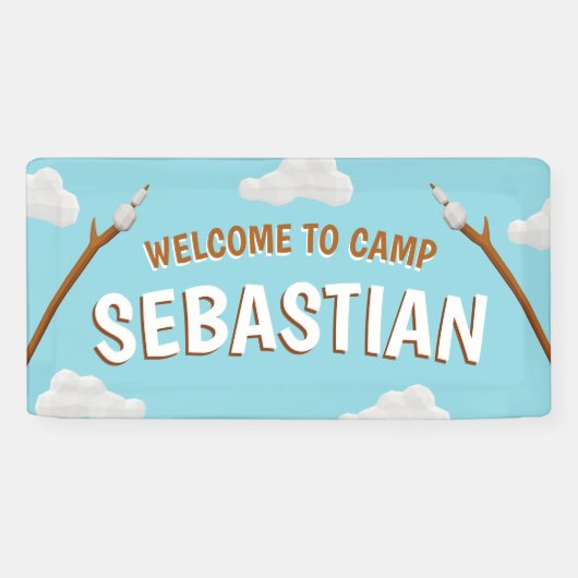 Marshmallows Blue Welkom Camping Verjaardagsfeest Spandoek (Horizontaal)