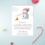 Marshmallows en Hot Chocolate Snowman Holiday Kaart<br><div class="desc">Minimale vakantie-uitnodiging met een illustratie van een snowman-roasting-marshmallows. Schattige dag om uw familie,  vrienden en buren uit te nodigen voor een avond van de behandeling. Illustratief en ontworpen door Patricia Alvarez.</div>