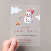 Marshmallows Hot Chocolate Snowman Vakantie Acryl Uitnodigingen (Insitu (Draagbaar))