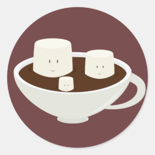 Marshmallows in warme chocolade ronde sticker