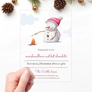 Marshmallows Warme Chocolade Sneeuwman Feestdagen Acryl Uitnodigingen