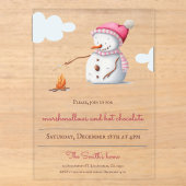 Marshmallows Warme Chocolade Sneeuwman Feestdagen Acryl Uitnodigingen (Voorkant)