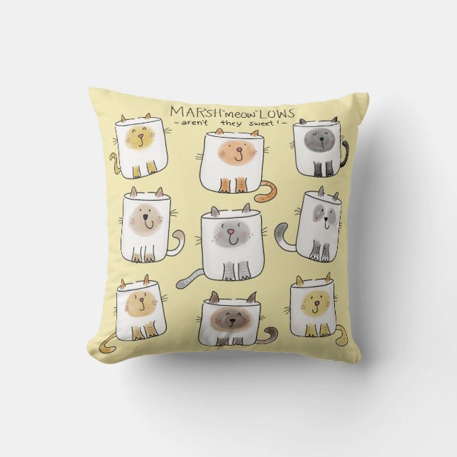 MARSHmeowLOWS Whimsical Wordplay Cat Marshmallows Kussen (Voorkant)