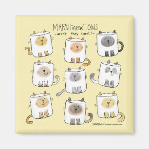MARSHmeowLOWS Whimsical Wordplay Cat Marshmallows Magneet