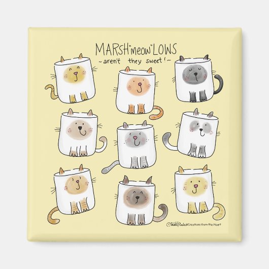 MARSHmeowLOWS Whimsical Wordplay Cat Marshmallows Magneet (Voorkant)