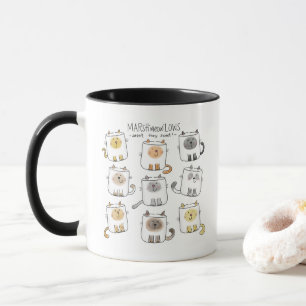 MARSHmeowLOWS Whimsical Wordplay Cat Marshmallows Mok