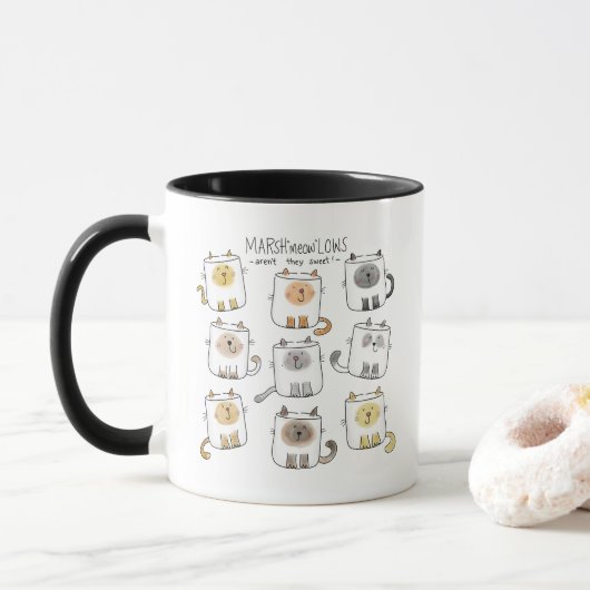 MARSHmeowLOWS Whimsical Wordplay Cat Marshmallows Mok (Met donut)
