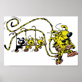 Marsupilami babies hanging on tail poster