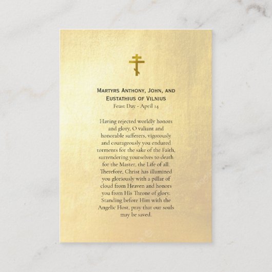 Martelaren Anthony John Eustathius Gebed Kaart Plaatskaartje (Achterkant)