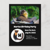 Marten Birthday Party fotoMonogram Uitnodiging Briefkaart (Voorkant)