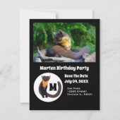 Marten Birthday Party Photo Monogram Uitnodiging (Voorkant)