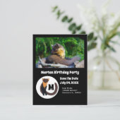 Marten Birthday Party Photo Monogram Uitnodiging (Staand voorkant)