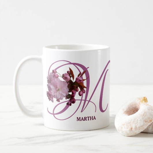  Martha naam roze roos kersenbloemen Koffiemok (Met donut)