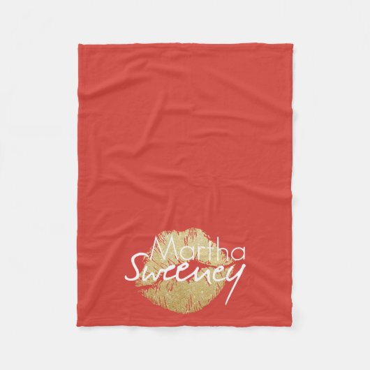 Martha Sweeney Gold Lips Fleece Blanket (Voorkant)