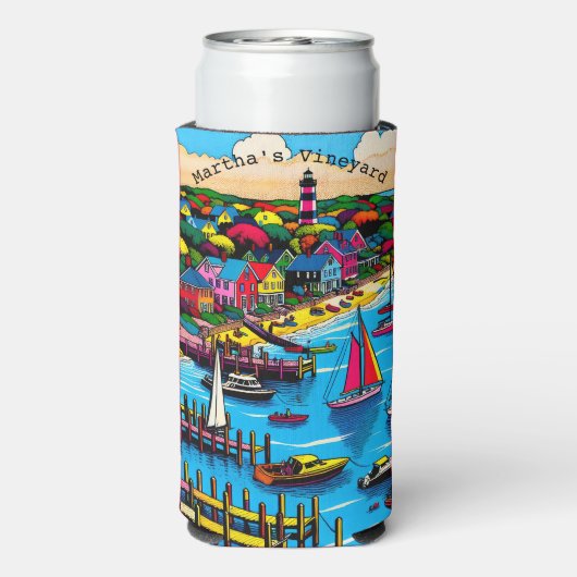Martha's Vineyard | Abstracte kunst Seltzer Blikjeskoeler (Seltzer Achterkant)
