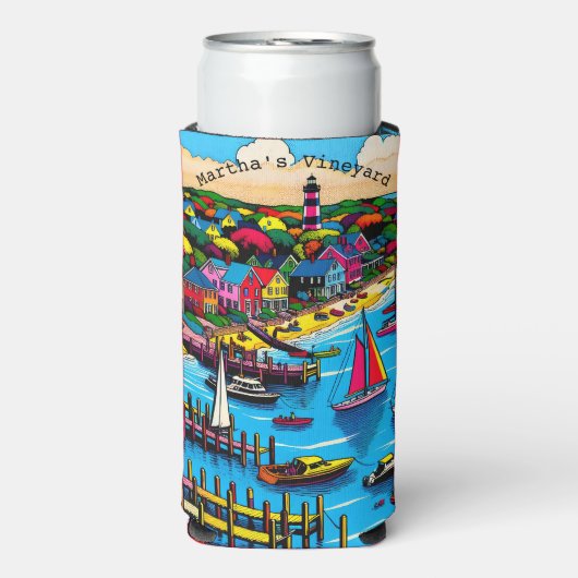 Martha's Vineyard | Abstracte kunst Seltzer Blikjeskoeler (Seltzer Voorkant)