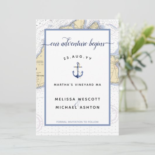 Martha's Vineyard Authentieke Nautische bruiloft Save The Date (Staand voorkant)