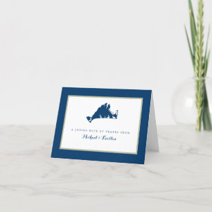 Marthas Vineyard Blue Map met Heart Wedding Bedankkaart