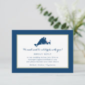 Marthas Vineyard Blue Map met Heart Wedding RSVP (Staand voorkant)
