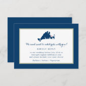 Marthas Vineyard Blue Map met Heart Wedding RSVP (Voorkant / Achterkant)