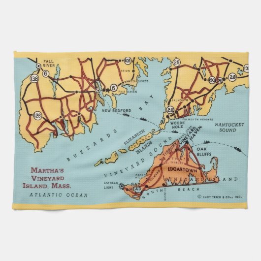 Martha's Vineyard Coast Map Theedoek (Horizontaal)