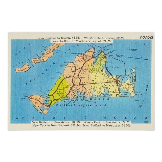 Martha's Vineyard Island Auto Map Perfect Poster (Voorkant)