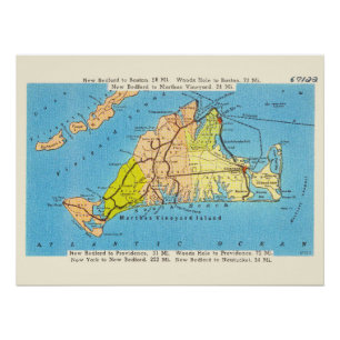 Martha's Vineyard Island Auto Map Poster
