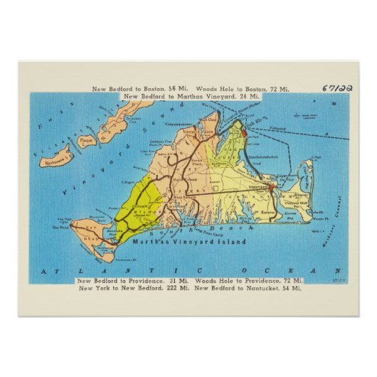Martha's Vineyard Island Auto Map Poster (Voorkant)