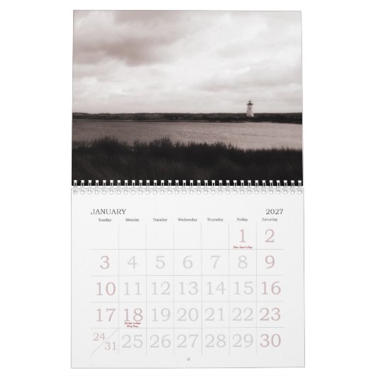 Martha's Vineyard Island B&W Photo Calendar Kalender (Jan 2027)