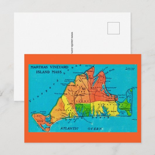Martha's Vineyard Island Map Postcard Briefkaart (Voorkant / Achterkant)