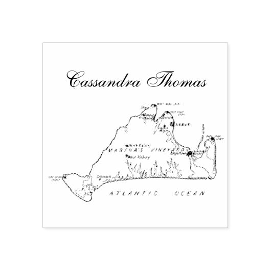 Martha's Vineyard kaart #1 Naam Rubberstempel (Afrduk)