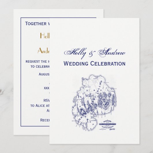 Martha's Vineyard Kaart #1 Navy Blue Invitat (Voorkant / Achterkant)