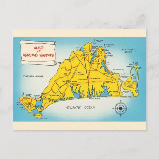 Martha's Vineyard-kaart Briefkaart (Voorkant)