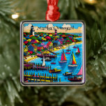 Martha's Vineyard | Kleurrijke Abstracte kunst Metalen Ornament<br><div class="desc">Kleurrijke abstracte luchtkunst met een Martha's Vineyard strand met zeilboten en vuurtorens. Schattige aandenken souvenir voor iedereen die van Martha's Vineyard houdt.</div>