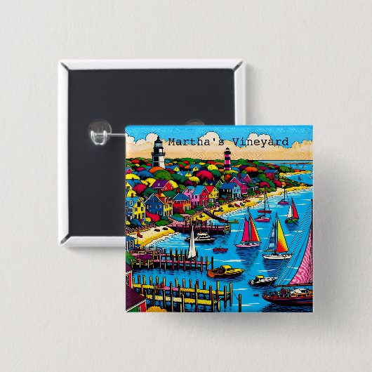 Martha's Vineyard | Kleurrijke Abstracte kunst Vierkante Button 5,1 Cm (Voorkant /achterkant)
