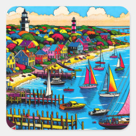 Martha's Vineyard | Kleurrijke Abstracte kunst Vierkante Sticker