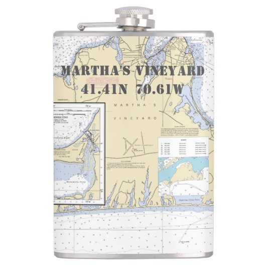 Martha's Vineyard Latitude Longitude Nautical Heupfles (Voorkant)