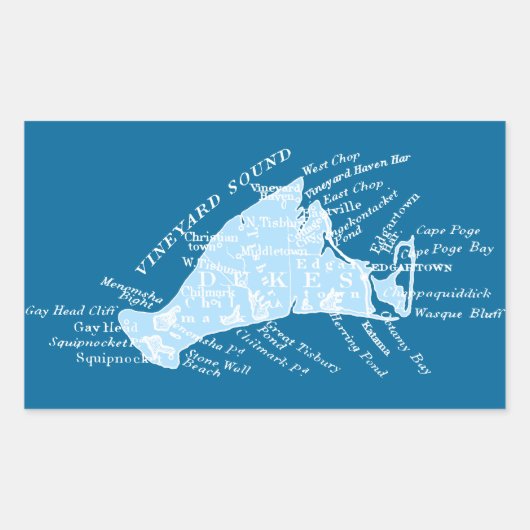  Martha's Vineyard, lichtblauw + wit Rechthoekige Sticker (Voorkant)